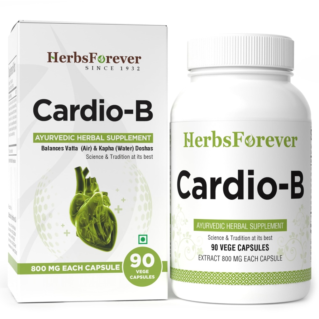 Herbsforever Cardio-B Ayurvedic Kräuterergänzung 90 Vege Kapseln 800 Mg Jede