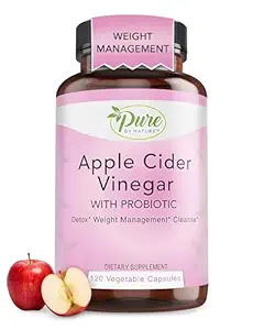 Pure By Nature Apple Cider Essig + Probiotikum für Damen und Herren, Raw Apple Cider Essig Pillen für Weight Management Support & Cleanse Support (120 Kapseln)