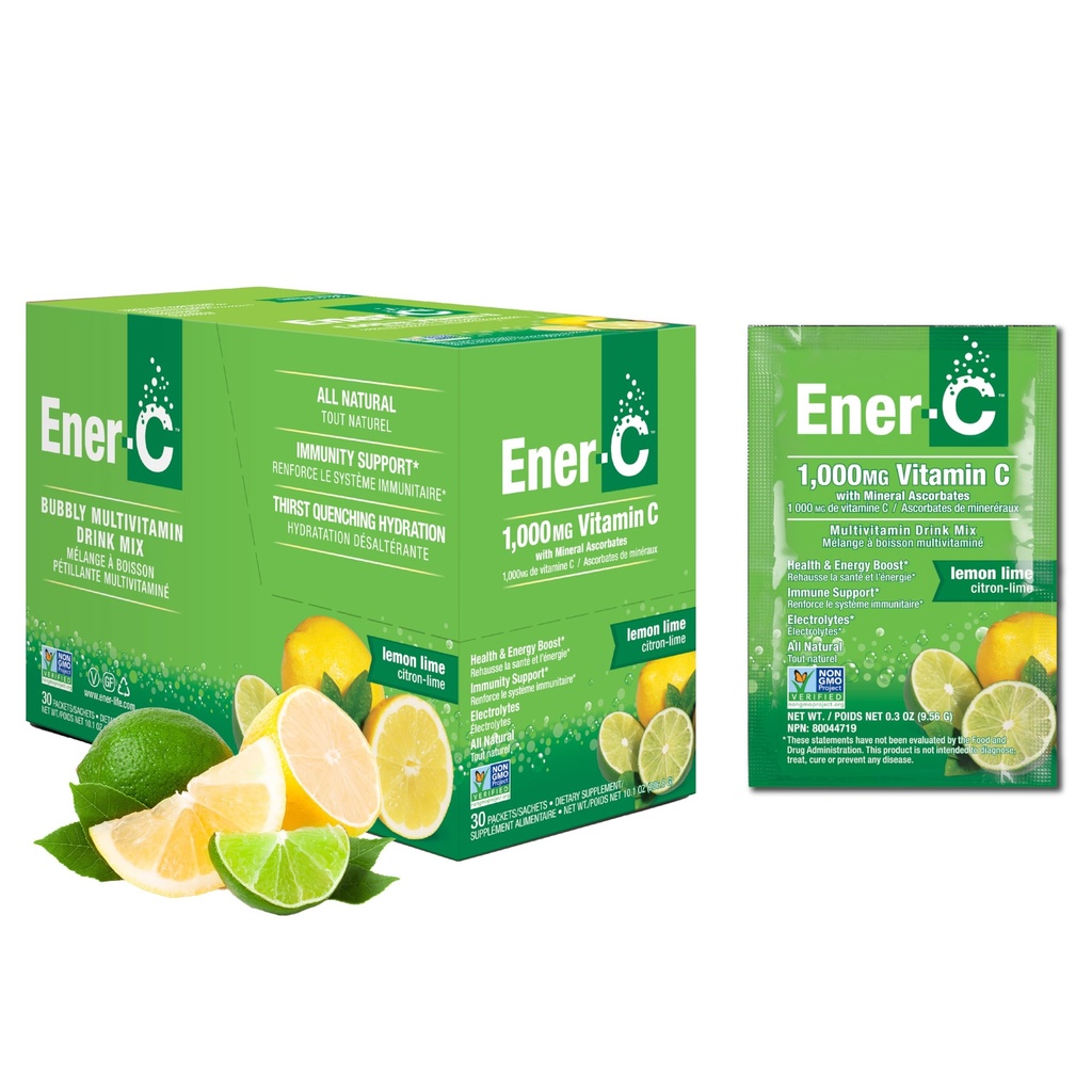 Ener-C Multivitamin Drink Mix - Vitamin-Packets für Wasser, Elektrolyte Pulver-Packets, Vitamin Drink Mix, Hydration Liquid Mix, Immun Booster für Erwachsene, Gesunde Energie - Lemon Lime, 30 Count