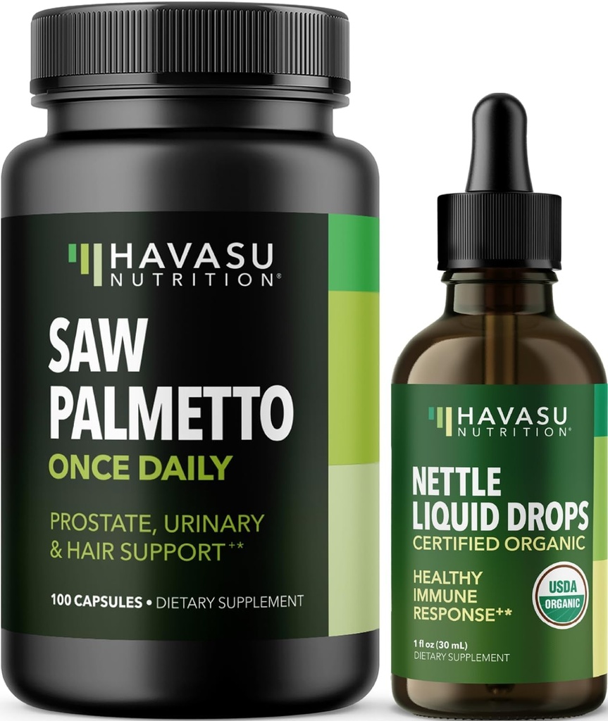 HAVASU NUTRITION Sting Nettle Leaf Extract Flüssigkeitstropfen (60 Portionen) & Saw Palmetto Kapseln (100 Portionen)