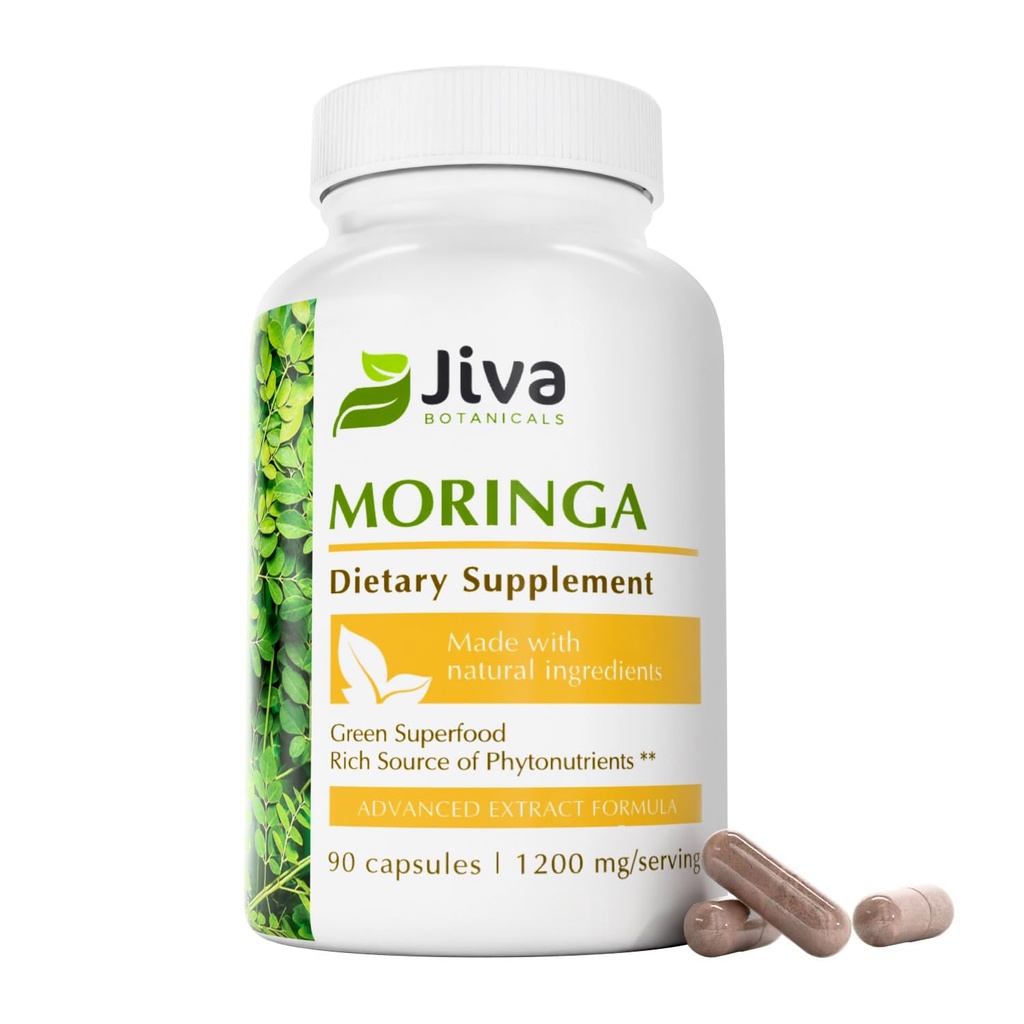 Jiva Botanicals Moringa Blätter Extrakt Kapseln - Hergestellt aus Moringa Blatt Pulver und Oleifera Ergänzung für Immun- und Normalgelenkunterstützung - 90 Kapseln (Pack von 1)