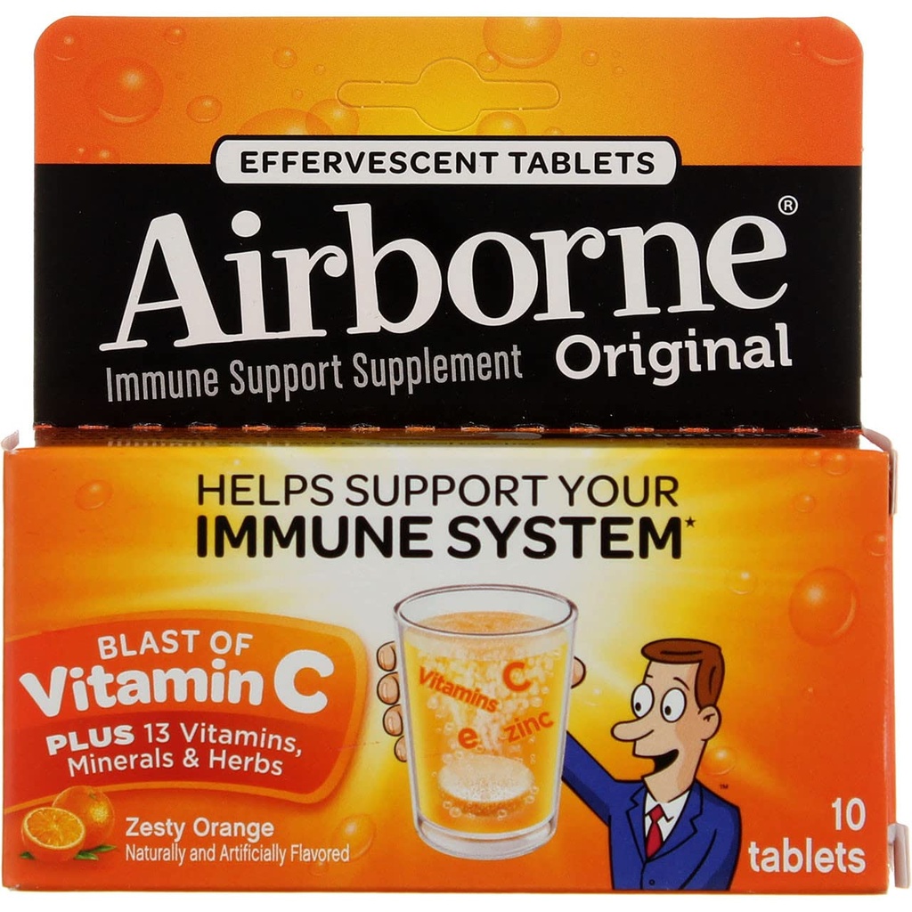 luftgetragene 1000mg Vitamin C mit Vitamin D & Zink, Sugar Free Multivitamin Immununterstützungsergänzung, Antioxidantien Vitamine A C & Vitamin E, 10 Brausetabletten, Zesty Orange Flavor