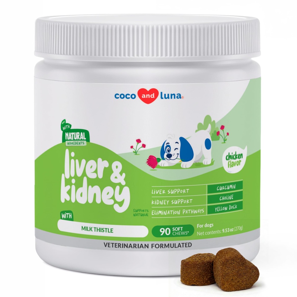 Milk Thistle for Dogs - 90 Soft Chews - Liver und Kidney Support - Hepatic Support mit EPA & DHA - Detox - Liver Supplement für Hunde mit Choline und L-Arginin.