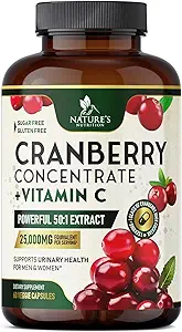 Cranberry Ergänzung Pillen 25.000mg - Hohe Potenz Vitamin C Cranberry für Damen und Herren, Urinary Tract Health Support, Sugar Free, Glutenfrei, Non-GMO, Cranberry Konzentrat Extrakt - 120 Kapseln