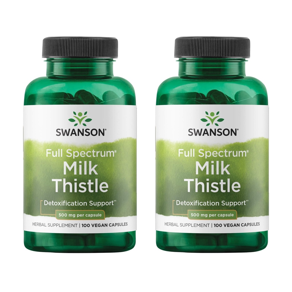 Swanson Milk Thistle - Herbal Liver Support Supplement - Natürliche Formel zur Erhaltung der Gesamtgesundheit & Wohlbefinden - (100 Kapseln, 500mg Jeder) 2 Pack