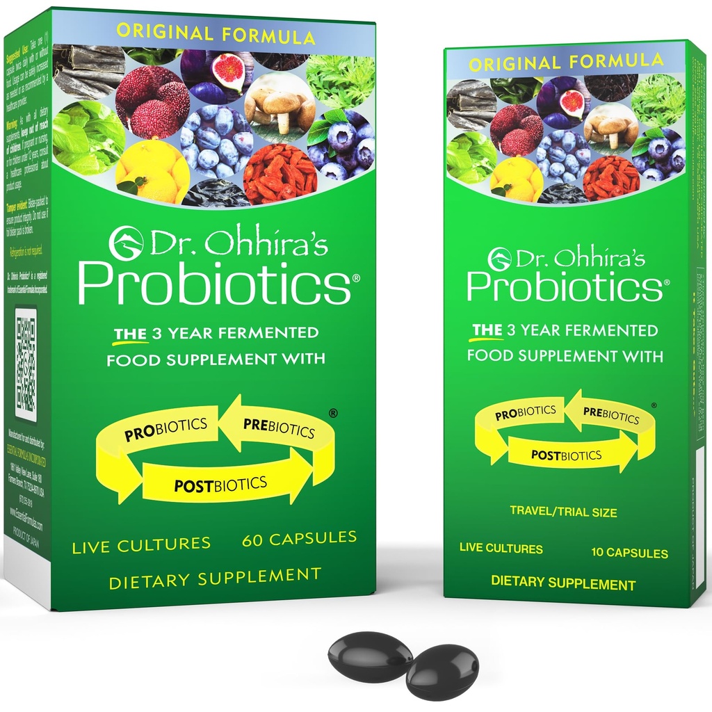 Dr. Ohhira's Probiotics, Original Formula, 60 Caps mit Bonus 10 Capsule Travel Pack - 13 Probiotische Strains mit Präbiotika und Postbiotika