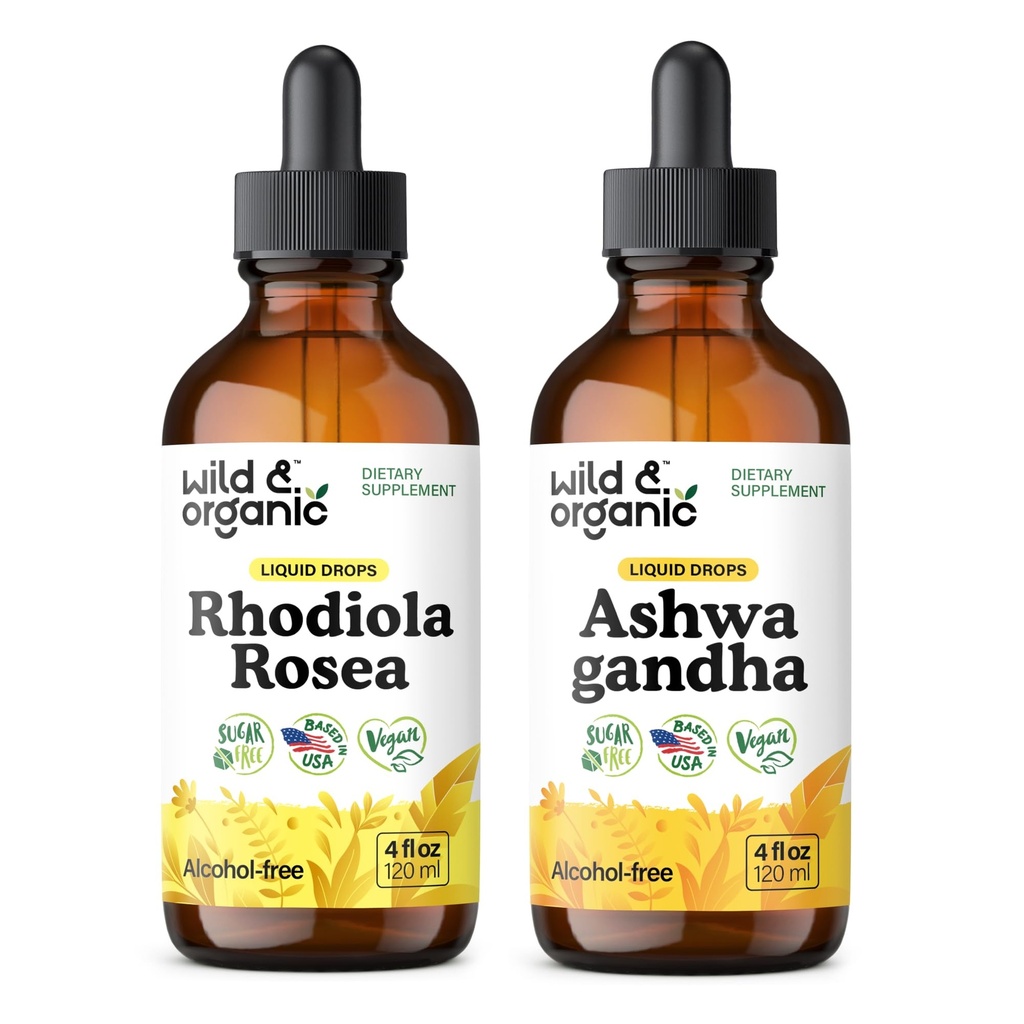 Wild & Organic Rhodiola Rosea Tinktur 4 oz & Ashwagandha Tinktur 4 fl oz