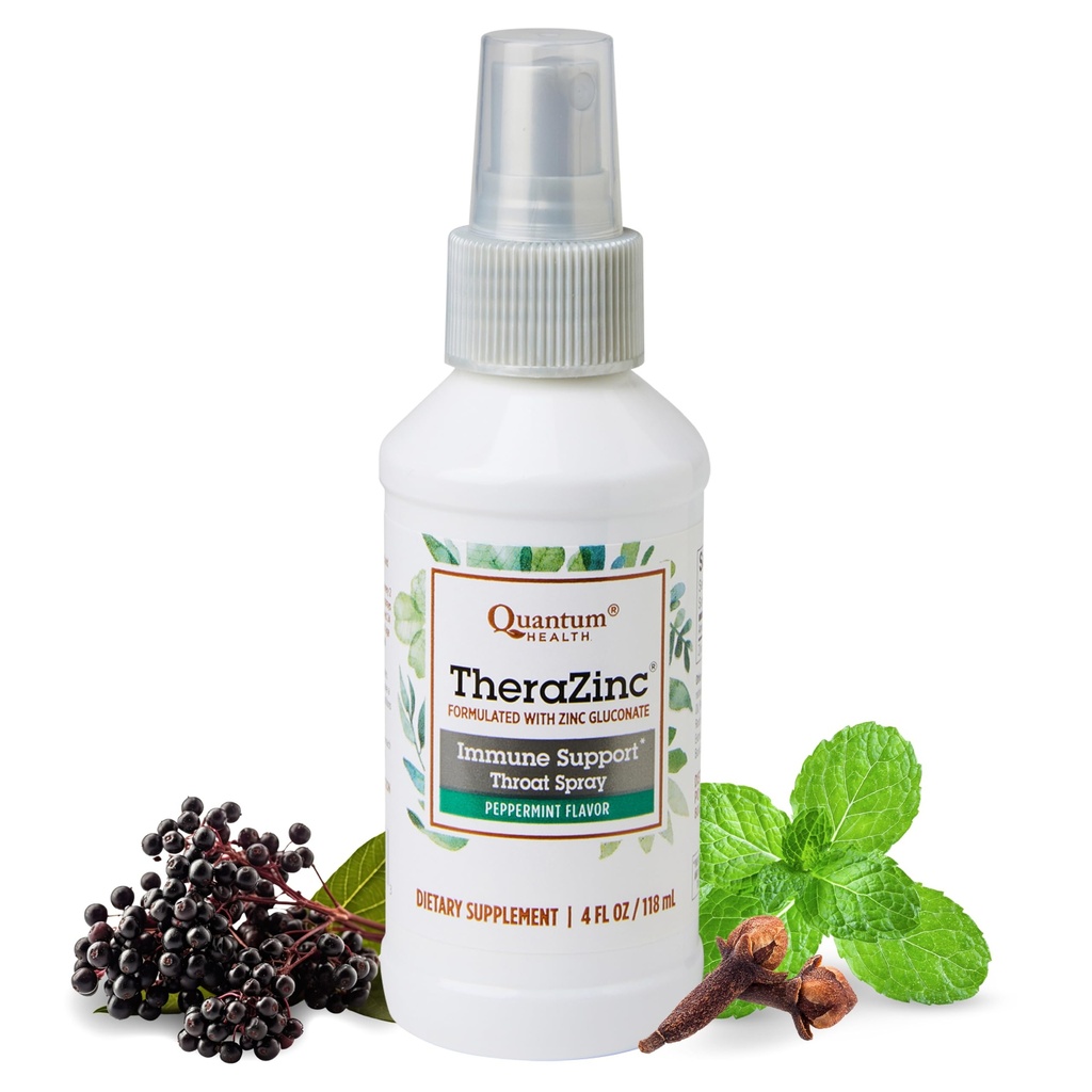 Quantum Health TheraZinc Oral Spray, Zink Immununterstützung für Erwachsene und Kinder, bietet Throat Relief in einem beruhigenden flüssigen Zink Spray, 4 Oz.