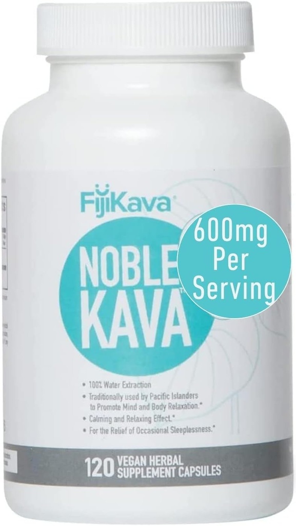 FijiKava Noble Kava Kava Capsules, 600mg Kavalactone pro Servieren, Natürliche Entspannung & Schlaf-Unterstützung Supplement, Vegan & Non-GMO, 120-Count, Premium Piper Methysticum Extract for Calm & Stress Relief