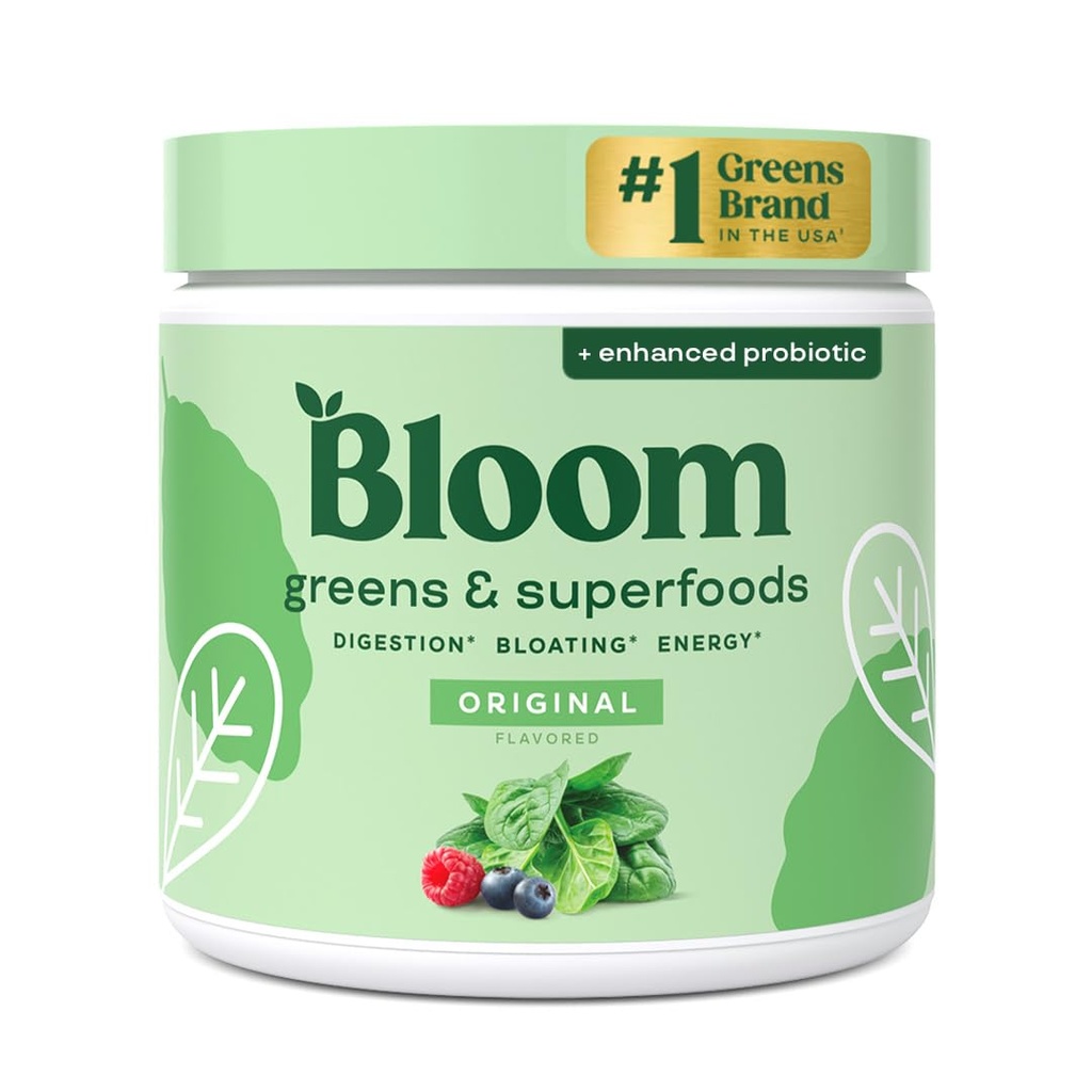 Bloom Nutrition Superfood Greens Powder, Digestive Enzyme mit Probiotika und Präbiotika, Gut Health, Bloating Relief für Frauen, Chlorella, Green Juice Mix mit Rübenwurzelpulver, 30 SVG, Original