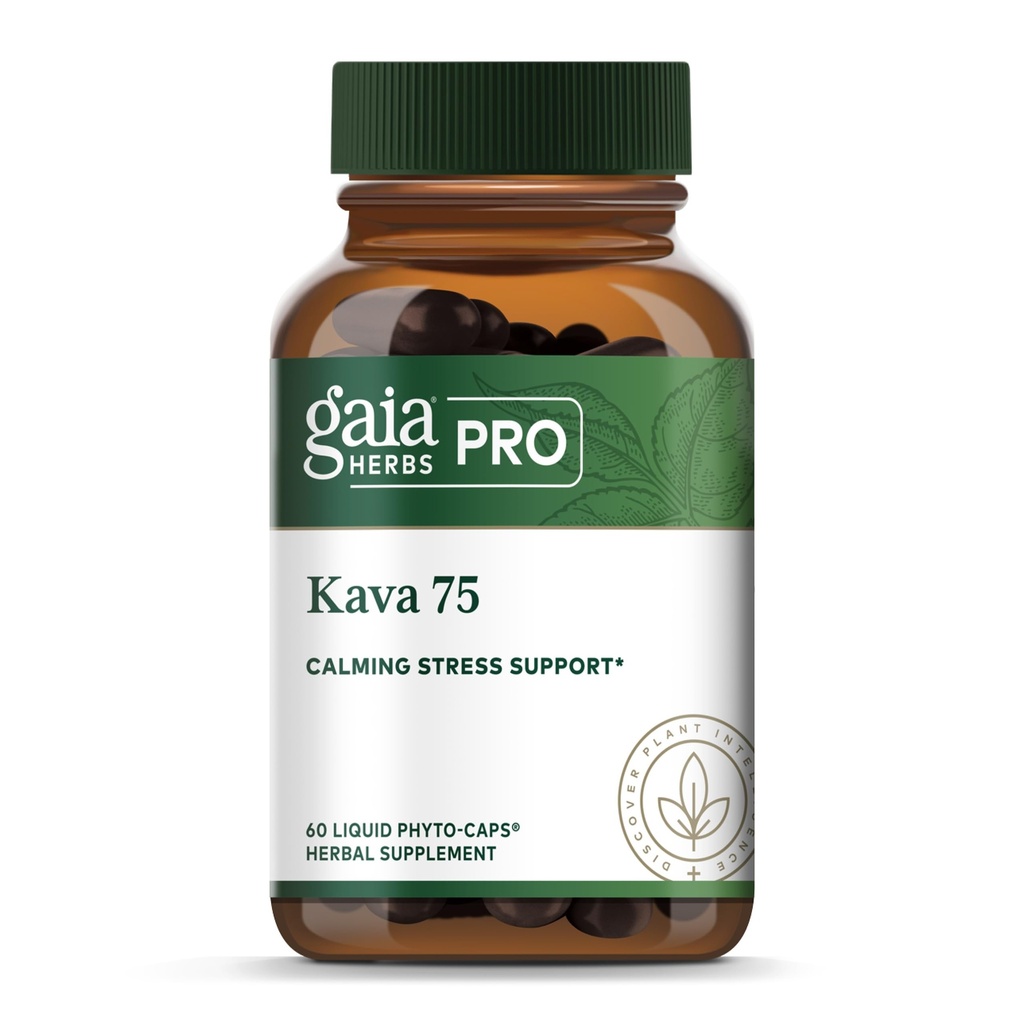 Gaia Herbs PRO Kava 75 - Stress-Unterstützung-Ergänzung - Aids a Sense of Calm & Relaxation - 60 Liquid Phyto-Caps