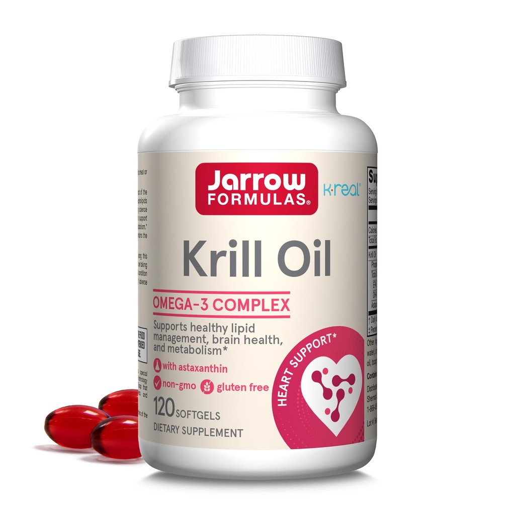 Jarrow Formulas Krill Oil - 120 Softgels - Phospholipid Omega-3 Complex mit Astaxanthin - Kann unterstützen Lipid Management, Gehirnfunktion & Stoffwechsel - 60 Servietten