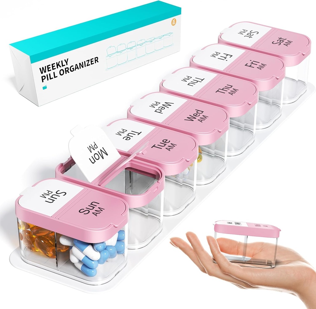 Odaro Extra große wöchentliche Pille Organizer 2 Mal pro Tag, Pille Box 7 Tage Am Pm zu halten tägliche Medizin Vitamin und Ergänzungen - Pink