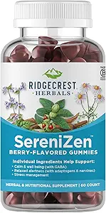RidgeCrest Kräuter SereniZen Gummies mit Ashwagandha, GABA, L-Theanine, Kamille & Zitronenbalsam, unterstützt Entspannung & ruhig, Stress Management, Schlaf. Tägliche Gesundheitsergänzung, 60 Ct, 1-2 Monate Versorgung