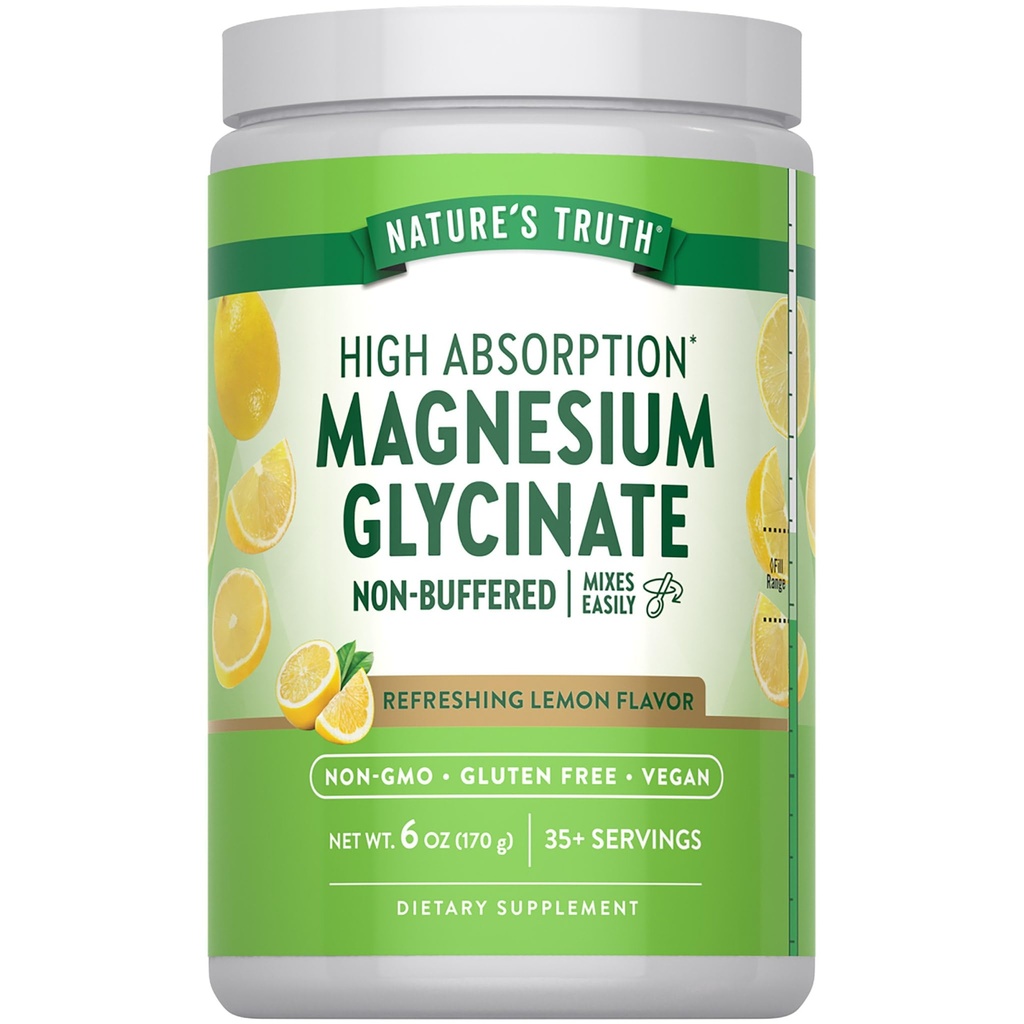 Nature's Truth Magnesium Glycinate Pulver | 6 oz | Lemon Flavor | Hohe Absorption | Vegan, Non-GMO, Glutenfreie Ergänzung