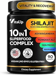 Shilajit Kapseln 10 in 1 mit Kava Kava - USA Hergestellt Himalayan Shilajit für Männer mit Tongkat Ali, Ashwagandha, Kava Kava für Energie &amp; Immunität Unterstützung - 90 Count