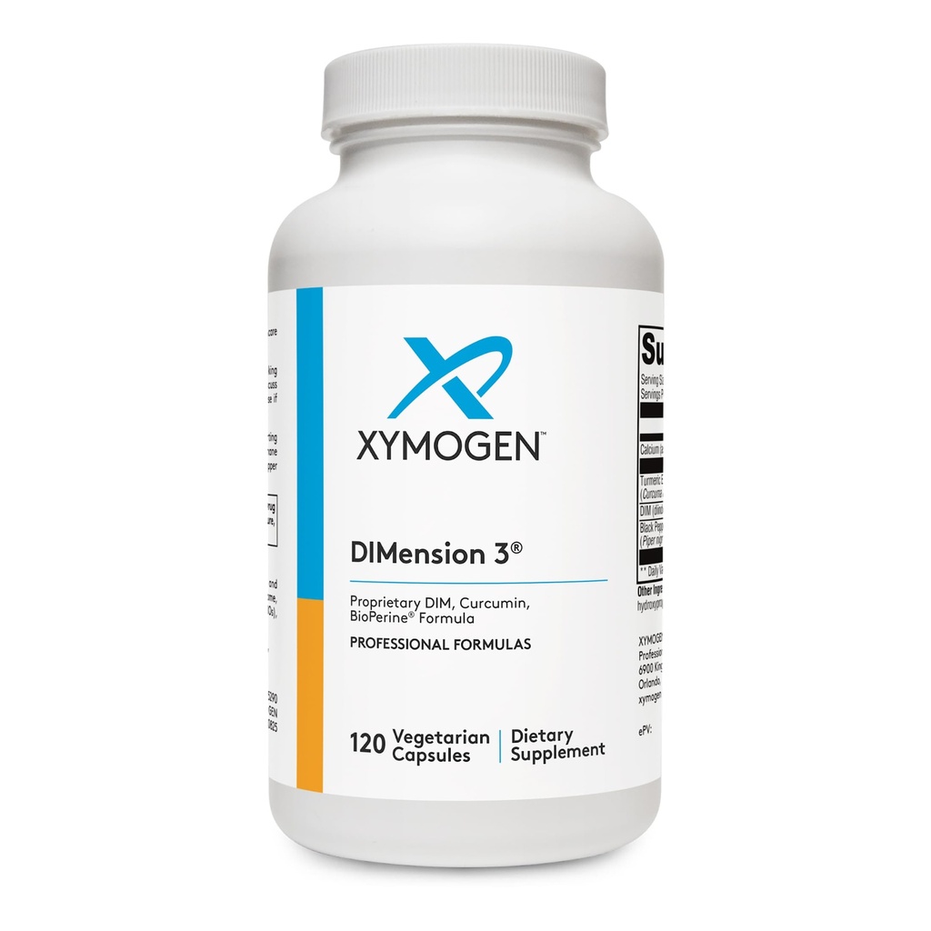 XYMOGEN Dimension 3 - Diindolylmethan DIM Ergänzung mit Curcumin + BioPerine - Unterstützt gesundes Estrogen Detox, Hormonal Balance für Frauen und Männer - Menopause Relief + PMS Unterstützung (120 Kapseln)