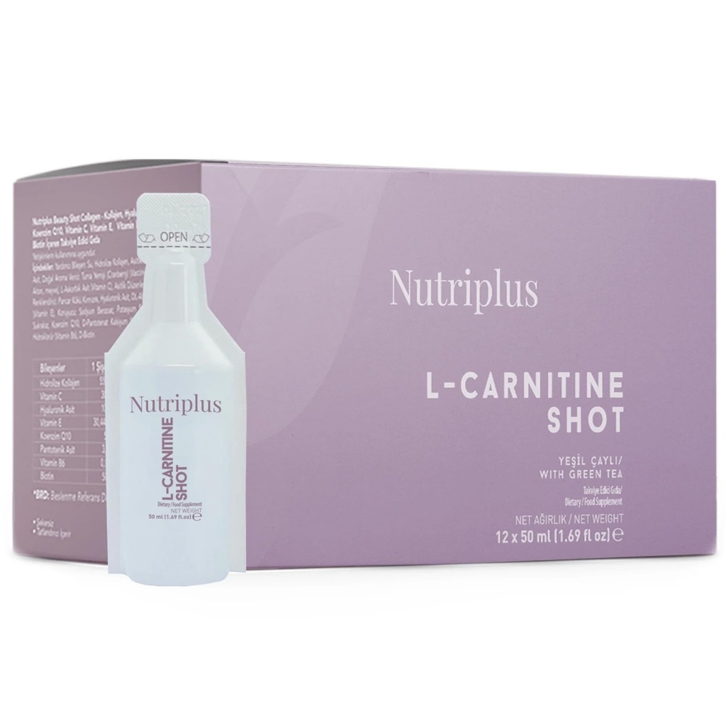 FARMASi Nutriplus Portionsgetränk - L-Carnitin, 50ml (12 St.) - Energieunterstützung, Stoffwechsel, Verbessert Ausdauer, Tagesgetränk, Beilagen