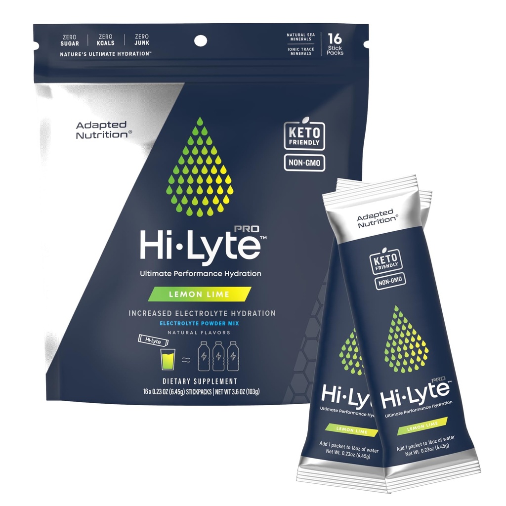 Adapted Nutrition Hi-Lyte Pro Hydration Packets - 16 Einzelgetränke Packets | Lemon Lime | Flavored Electrolyte Powder | Sugar-Free, Zero Carb, Zero Calorie