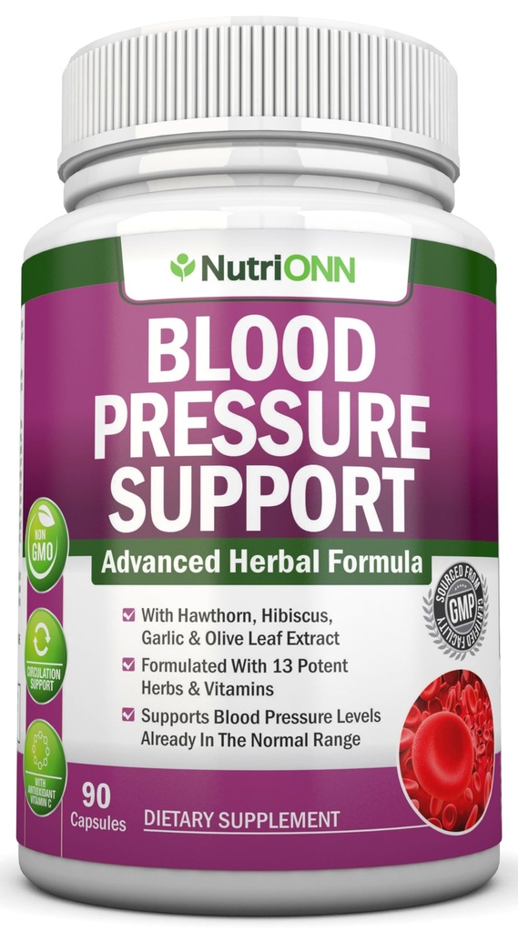 Blutdruck-Supplement - 13 Kräuter & Vitamine - mit Hawthorn, Hibiscus, Knoblauch & Olivenblatt Extrakt - Natürliche Ergänzung für Frauen und Männer - Hohe Festigkeit Kapseln - Non-GMO - 90 Tage Versorgung