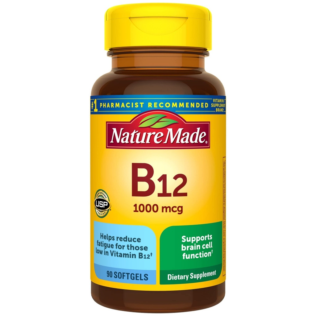 Natur Made Vitamin B12 1000 mcg, Nahrungsergänzungsmittel für Energie Metabolismus Unterstützung- 90 Softgels.,