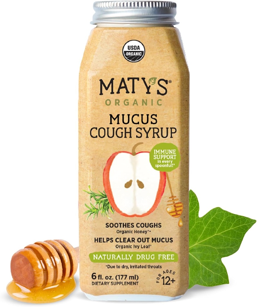 Matys Adult Mucus Hustensirup für Erwachsene & Kinder 12 Jahre &amp; Up, beruhigende Relief Ivy mit organischen Inhaltsstoffen & Zink, 6 Fl Oz