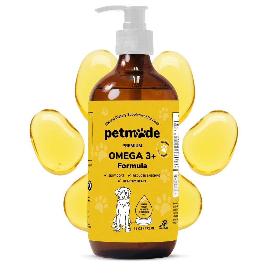 Omega 3 Fischöl für Hunde Haut und Mantel - Wild Alaskan Pollock Öl für juckende Haut- Omega 3 Fettsäuren für Hunde - flüssige EPA & DHA Ergänzungen - mit Zink, Vitamin C, B2, B7 & E - 16 Fl Oz
