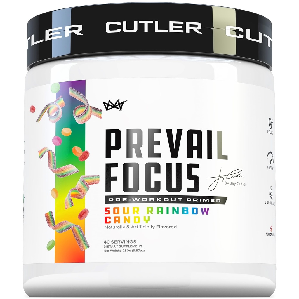 Prevail Pre Workout Pulver mit Nootropics: Pre-Workout Getränk für Männer und Frauen, Schneiden Edge Energy und Fokus Supplement mit L Citrulline, Alpha GPC, L Tyrosine | Sour Rainbow Candy, 40 Scoops