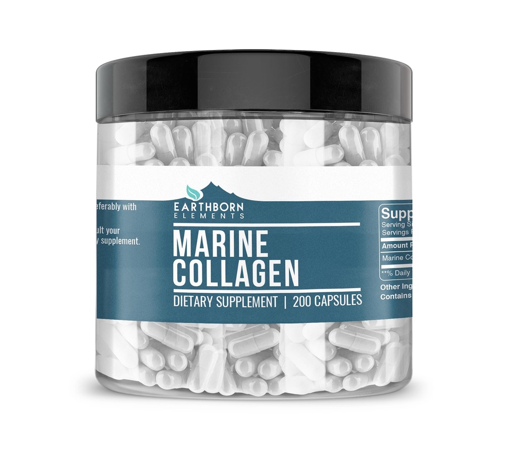 Earthborn Elements Collagen Peptide (200 Kapseln) hydrolysiertes Fischkollagen, Non-GMO, Scent-Free, Bioverfügbar (960 mg Servieren)