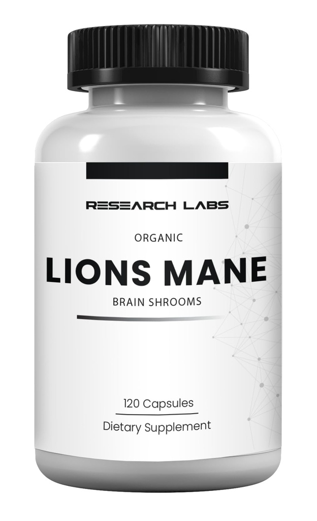 Forschungslabors Bio Lions Mane Supplement Kapseln, 120 Kapseln w/Patent LitropaneTM, Immunsystem Booster & Nootropic Brain Unterstützung Pilzergänzung. 10X Extrakt vergleichbar mit 18.000mg
