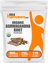 BulkSupplements.com Organic Ashwagandha Powder - Organic Ashwagandha Supplements, Sourced from Ashwagandha Root - Glutenfrei, 2g pro Servierung, 250g (8.8 oz) (Pack von 1)