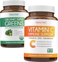 Super Greens & Vitamin C (3-Monats-Versorgung) Vitamin Greens Bundle Bio Super Greends Powder - Komplette Superfood (180 Kapseln) & Vitamin C Immununterstützung (180 vegetarische Kapseln)