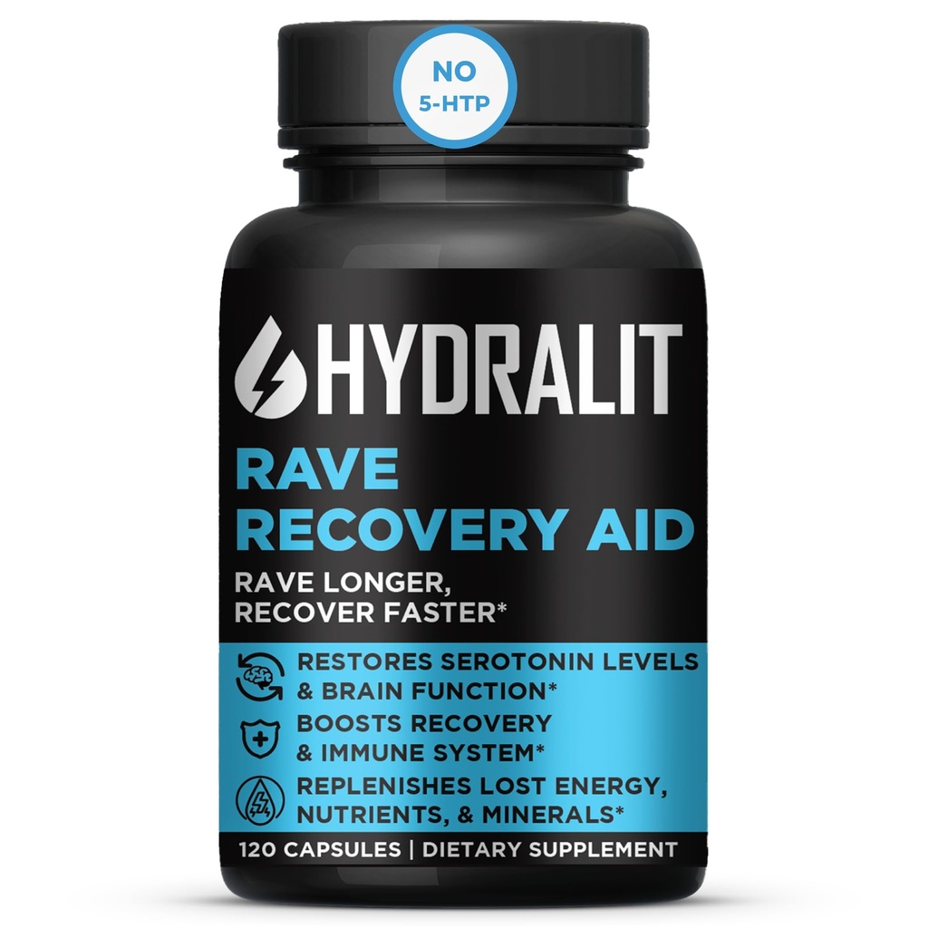 Rave Recovery Aid Vitamine Nach Party Relief Pillen Musik Festival Zubehör Rave Essentials 5-HTP-Ergänzung Elektrolyte Hydration bessere Morgen Serotonin Energie Hangover 120 Kapseln