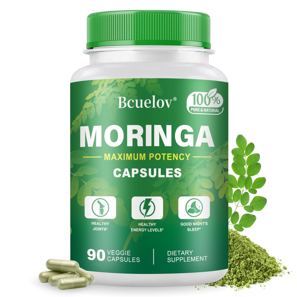 Moringa Kapseln | 800mg reine Moringa Pulver Kapseln – Unterstützt Energie, Haut und Gut Gesundheit, Immunsystem – Grüne Superfood mit Vitaminen & Aminosäuren (90 Caps)