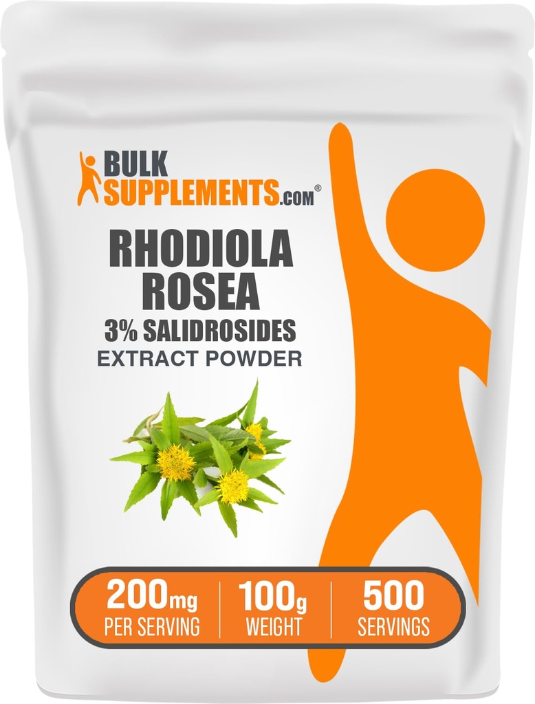 BulkSupplements.com Rhodiola Extrakt Pulver - 3% Salidroside, Rhodiola Rosea Extrakt - Kräuterergänzung, Glutenfrei, 200mg pro Servierung, 100g (3,5 oz) (Pack von 1)