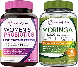 Promotionen Frauen Probiotics & Organic Moringa Bundle, GI und Frauen Gesundheit, Natürliche Antioxidantien Unterstützung, keine Gluten, Pro (60 Kapseln) & Moringa (90 Kapseln)