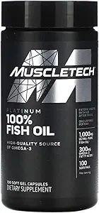 Omega 3 Fisch Öl Kapseln MuscleTech 100% Omega Fisch Öl Burpless Fisch Öl Ergänzung Omega 3 Fett Säure Ergänzung Fisch Öl 1000 mg Tabletten, 100 Zähler