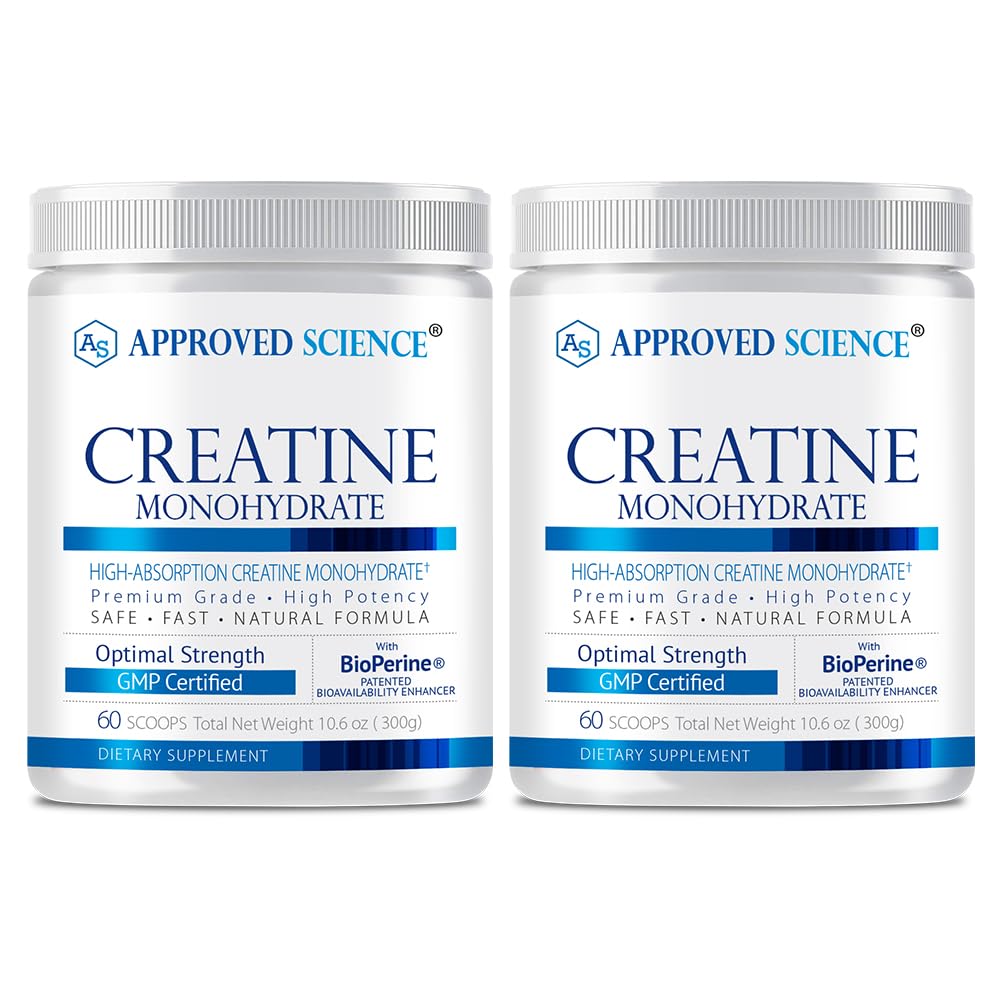 Genehmigtes Science Creatine Monohydrat-Pulver mit BioPerine - Workout-Unterstützung - 120 Servierungen - 5g pro Servierung - Unflavored - Paket von 2 - Non-GMO, Vegan