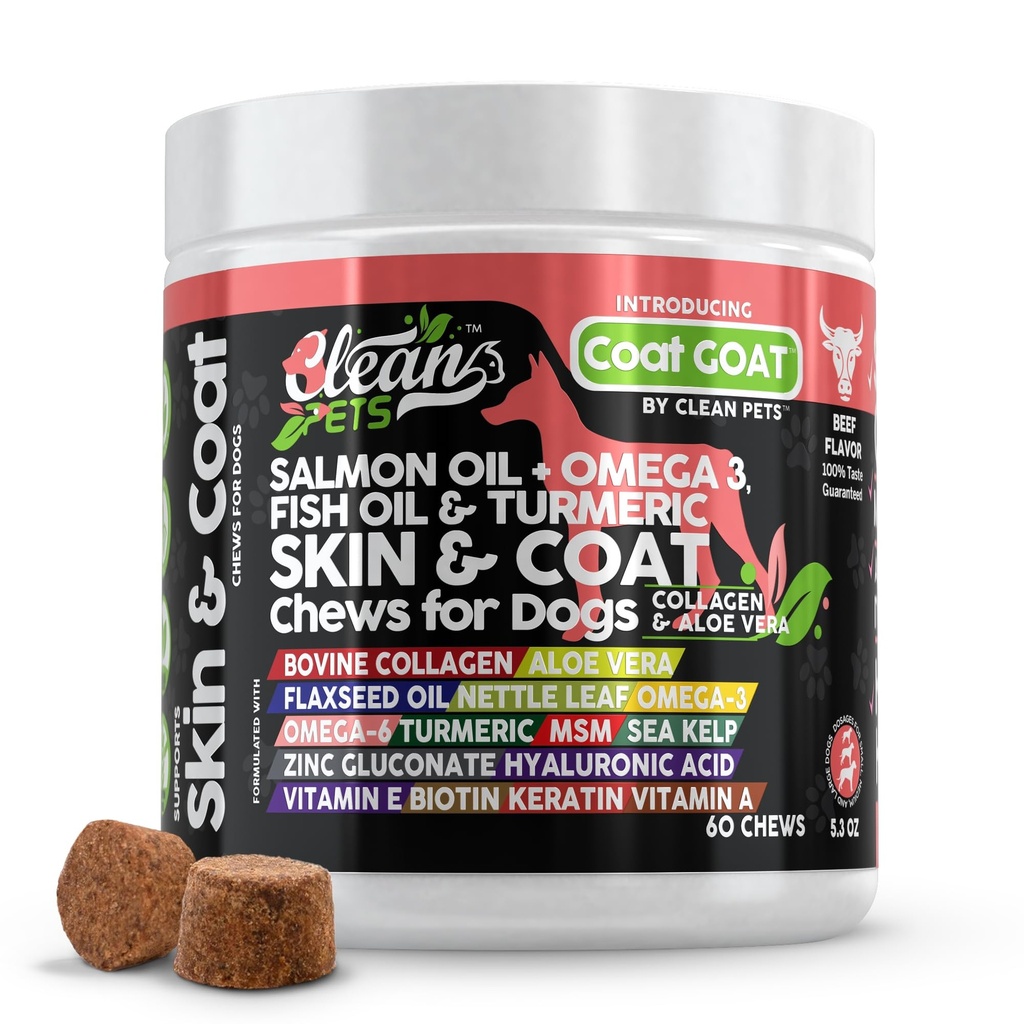 Lachsöl Omega 3 Fischöl für Hunde Haut und Mantel Ergänzung | Dog Collagen Aloe Vera Biotin Keratin Flaxseed Nettle Leaf Sea Kelp Hyaluronsäure Brauen Hefe Vitamin A - Mantel Ziegen