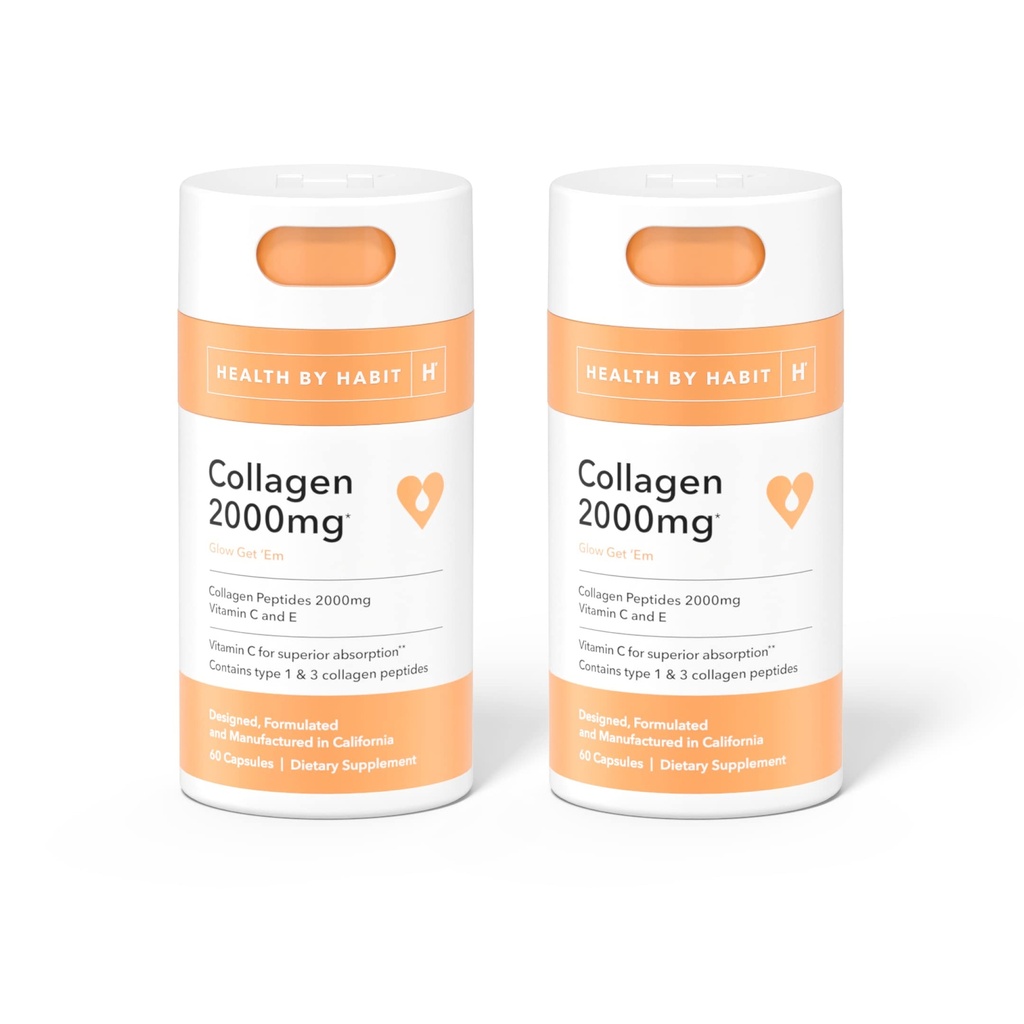 Gesundheit durch Habit Collagen Supplement 2 Pack (120 Kapseln) - Vitamin C & Vitamin E, 2000 mg, Collagen Peptides, Überlegene Absorption, Unterstützung Ihrer Haut, Non-GMO, Zuckerfrei (2 Pack)