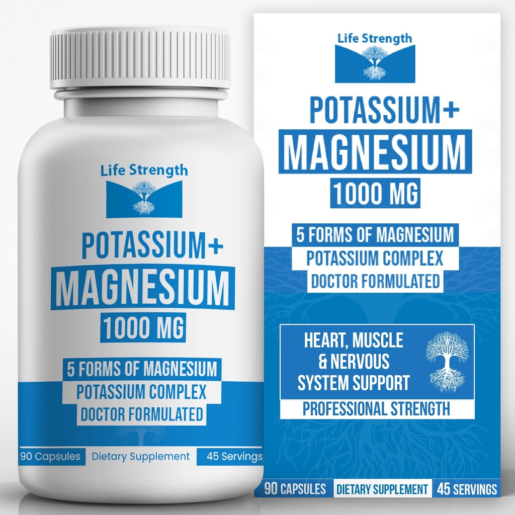 Lebenskraft Kalium & Magnesium-Komplex mit Aspartat, Oxid, Glycinat, Gluconate & Citrate - 1000mg (90 Kapseln) Ärzte Designed and Custom Blended