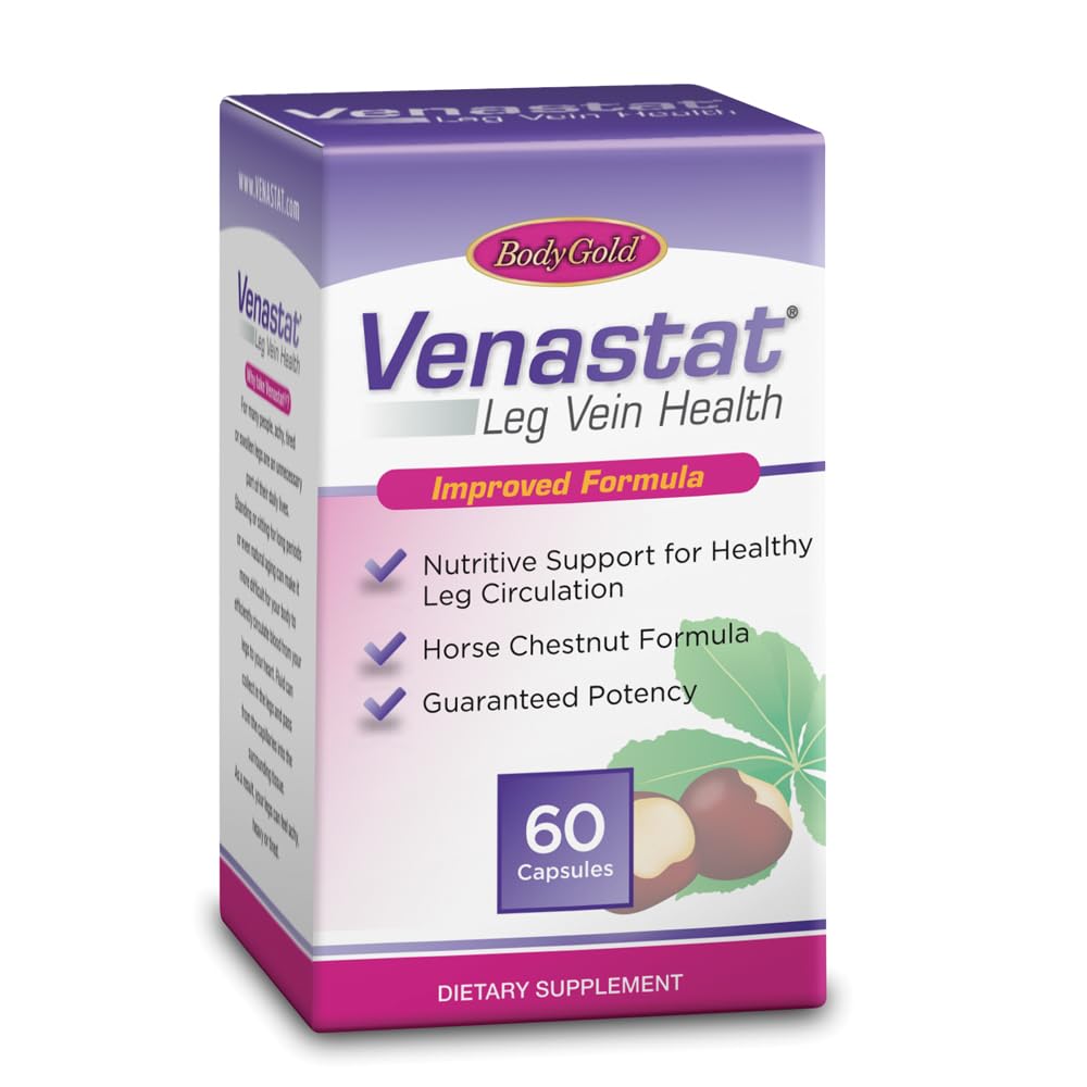Body Gold Venastat - Leg Vein-Supplements, Pferde-Kastanien-Ergänzungen, Kräuter-Circulatory-Support mit Diosmin für Männer & Frauen, Gesunde Blutfluss & Zirkulation - 60 Veggie Kapseln