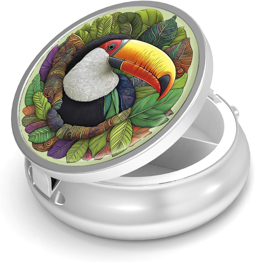 Pille Box-3 Compartment Small Pill Case für Geldbeutel &amp; Tasche Mini Metall Pillenhalter Reisen Pillen Container zu halten Ergänzungen Vitamine BPA-frei (Toucan)