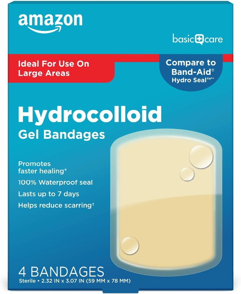 Basic Care Advanced Fast Healing Hydrokolloid Gel Bandagen, große Wund Dressing, 4 ct