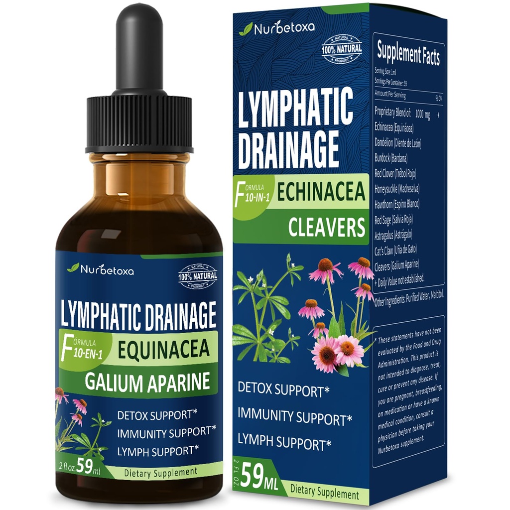 Cleavers lymphatic Drainage Tropfen für Lymphsystem Detox Cleanse, Lymphedema Support Supplement Formel w/Echinacea, Cat's Claw, Red Clover Extract Tincture, Verwendung mit Lymph Massage Tool. 2oz