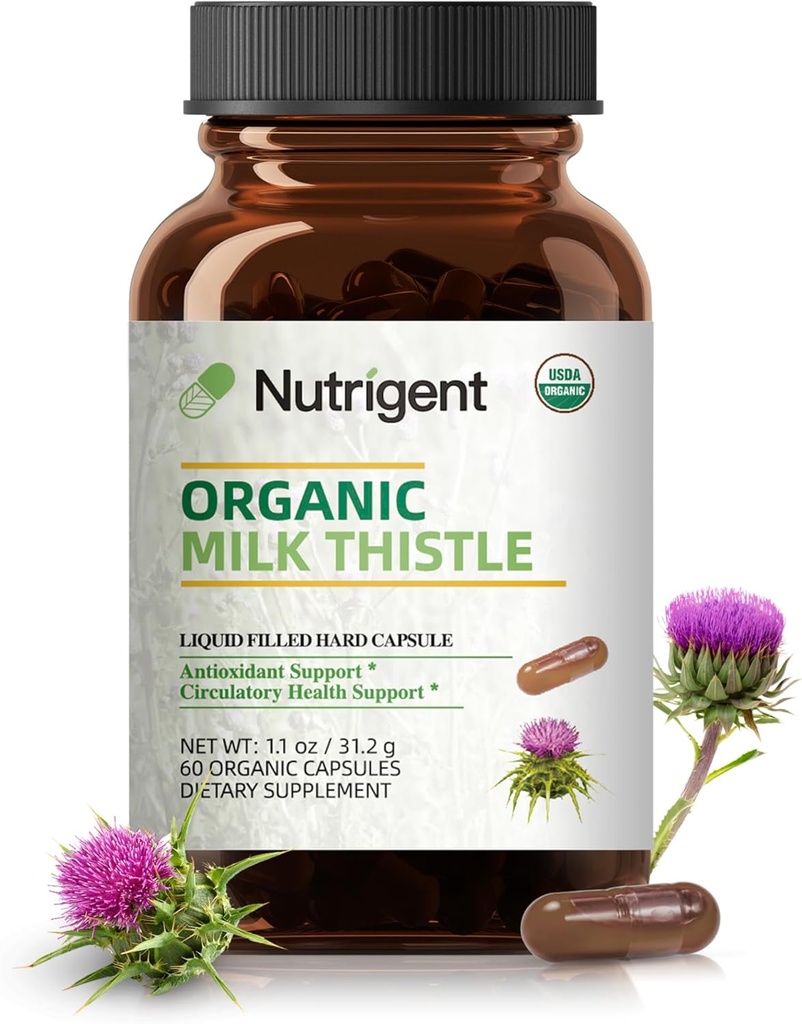 USDA Organic Milk Thistle Supplement 25:1 Extrakt, 8750 mg Stärke, Silymarin Supplement 280 mg, Liquid Organic Capsules, Liver Health & Detox Support, Non-GMO, 60 Count