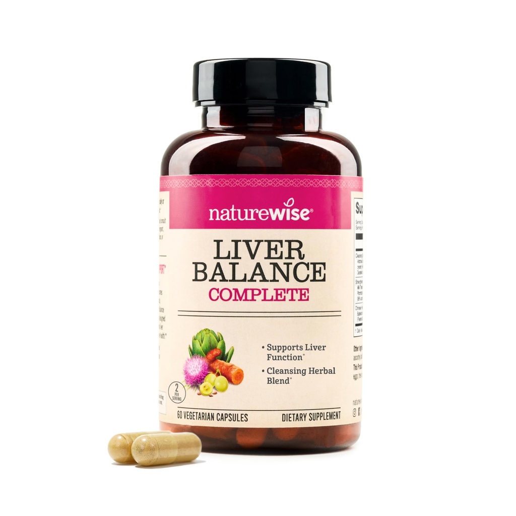 NatureWise Liver Balance Detox Supplement - Dreifache Reparieren Formel mit Milchdistel, Dandelion, Turmeric, Artichoke, Reishi Mushroom & Kudzu, Vegan - 60 Kapseln[30-Day Supply]