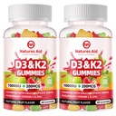 Natures Aid Sugar-Free Vitamin D3 K2 Gummie mit Calcium + K2 (MK-7), Magnesium Citrat, Vitamin C, Extra Strength - Ultimate Absorption für Knochen Muskel Zähne Immun, Vegan - 120 Gummie
