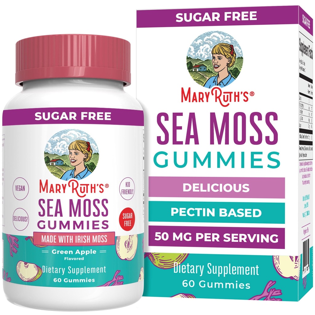 MaryRuth Organics Gummis Sugar Free Made with Irish Sea Moss for Gut Health and Immune Support Formuliert für Erwachsene und Kinder Alter 4+ Vegan Non-GMO Gluten Free | 60 Count