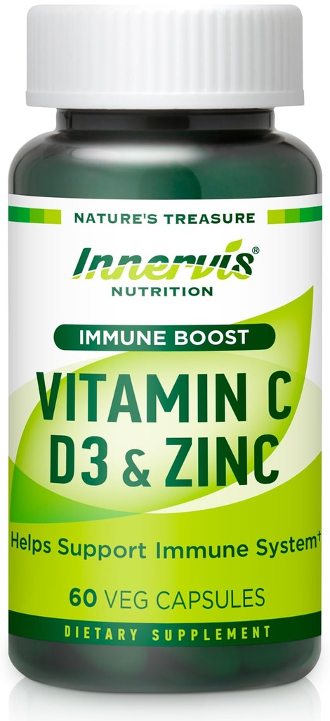 Immun Boost Complex – Vitamin C 900mg, D3 2.500 IU & Zink 25mg für Immunsystemunterstützung, 72 Veggie Caps | Innervis Nutrition